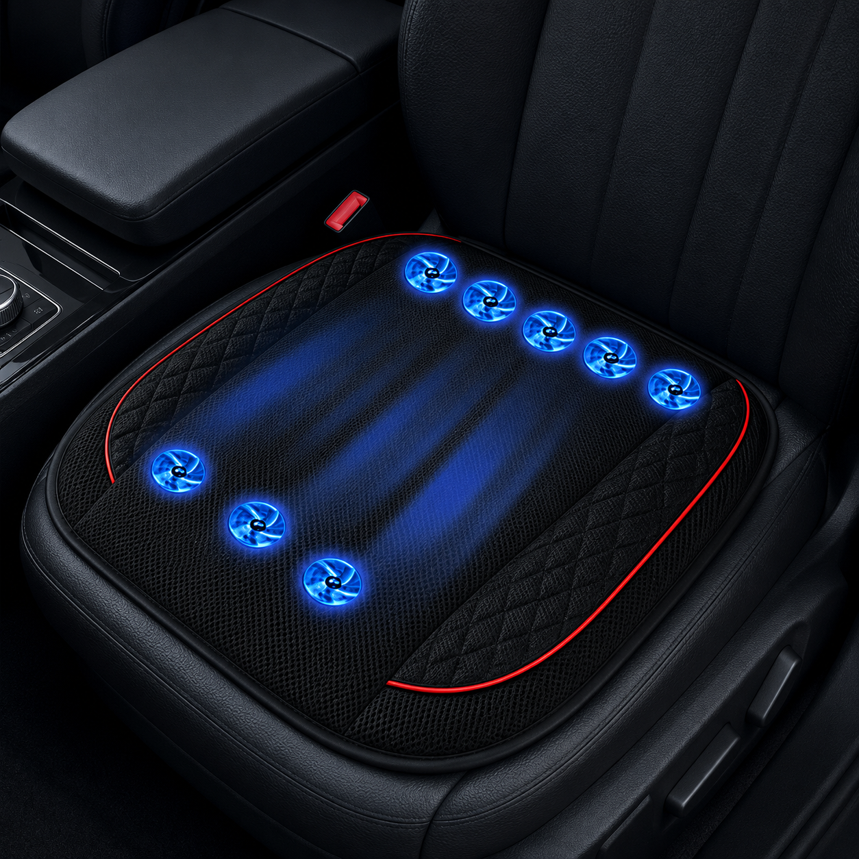Car Ventilated Seat Cushion With Ten Fans, USB 12V/24V Cooling Pad