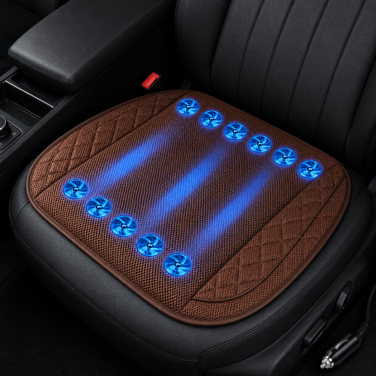 Car Ventilated Seat Cushion With Ten Fans, USB 12V/24V Cooling Pad