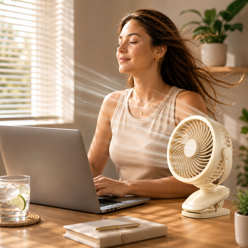 Ventilator cu clemă ChargeBreeze, reîncărcabil prin USB, răcitor portabil pentru birou cu 5 viteze