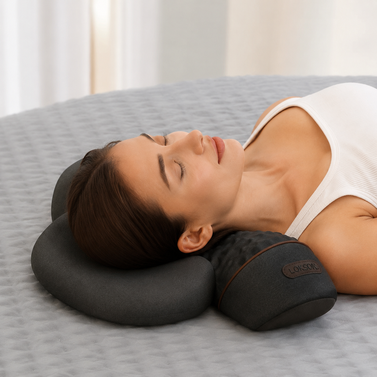 Ergonomický vyhřívaný masážní přístroj na krk pro úlevu od napětí | Fioriscas