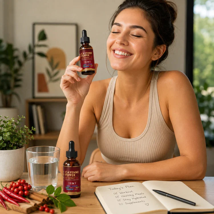 Gouttes liquides de poivre de Cayenne pour une circulation saine et le bien-être quotidien | Fioriscas