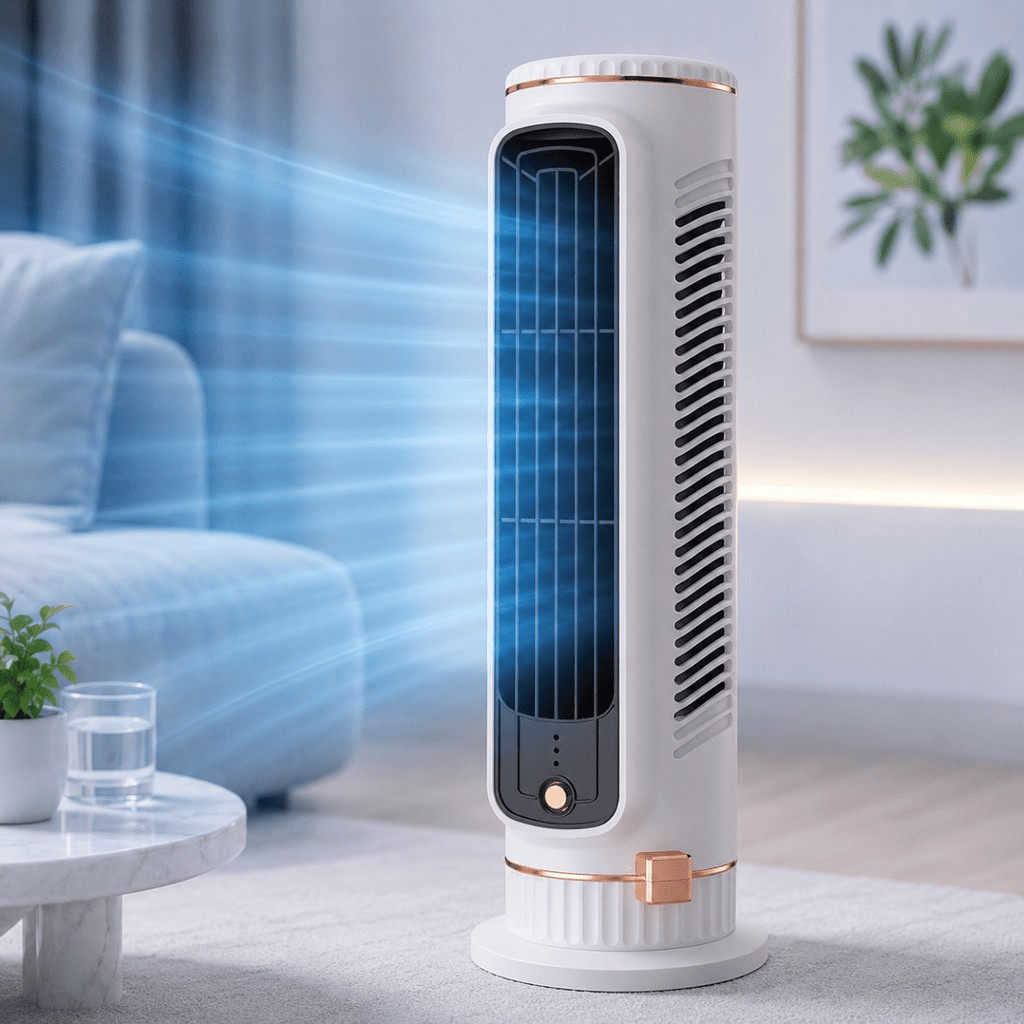 Bezlopatkový věžový ventilátor AeroTower 360° pro tiché chlazení místnosti