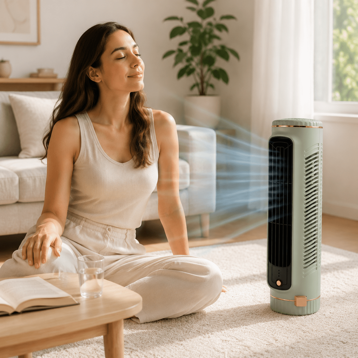 Bezlopatkový věžový ventilátor AeroTower 360° pro tiché chlazení místnosti