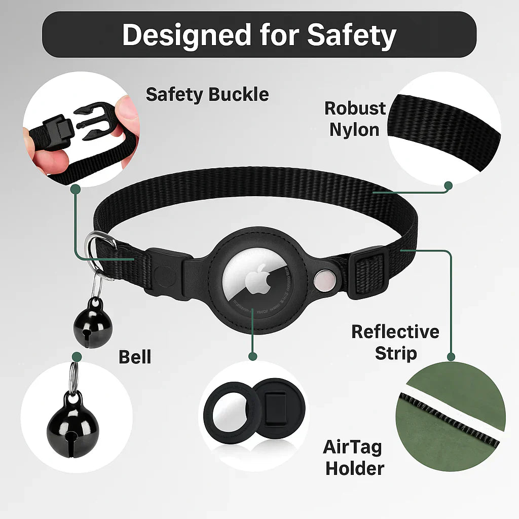 Collier pour chat avec support de traceur GPS, réfléchissant et à ouverture rapide