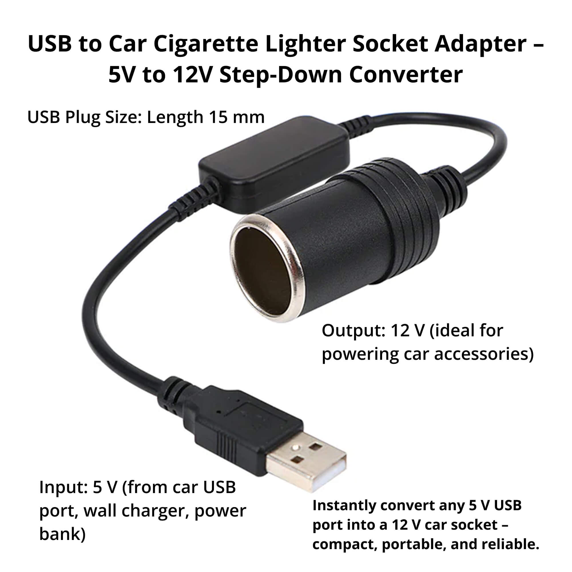 VoltMate 12V-aansluitingsconverter, maakt van elke USB-poort een autoaansluiting
