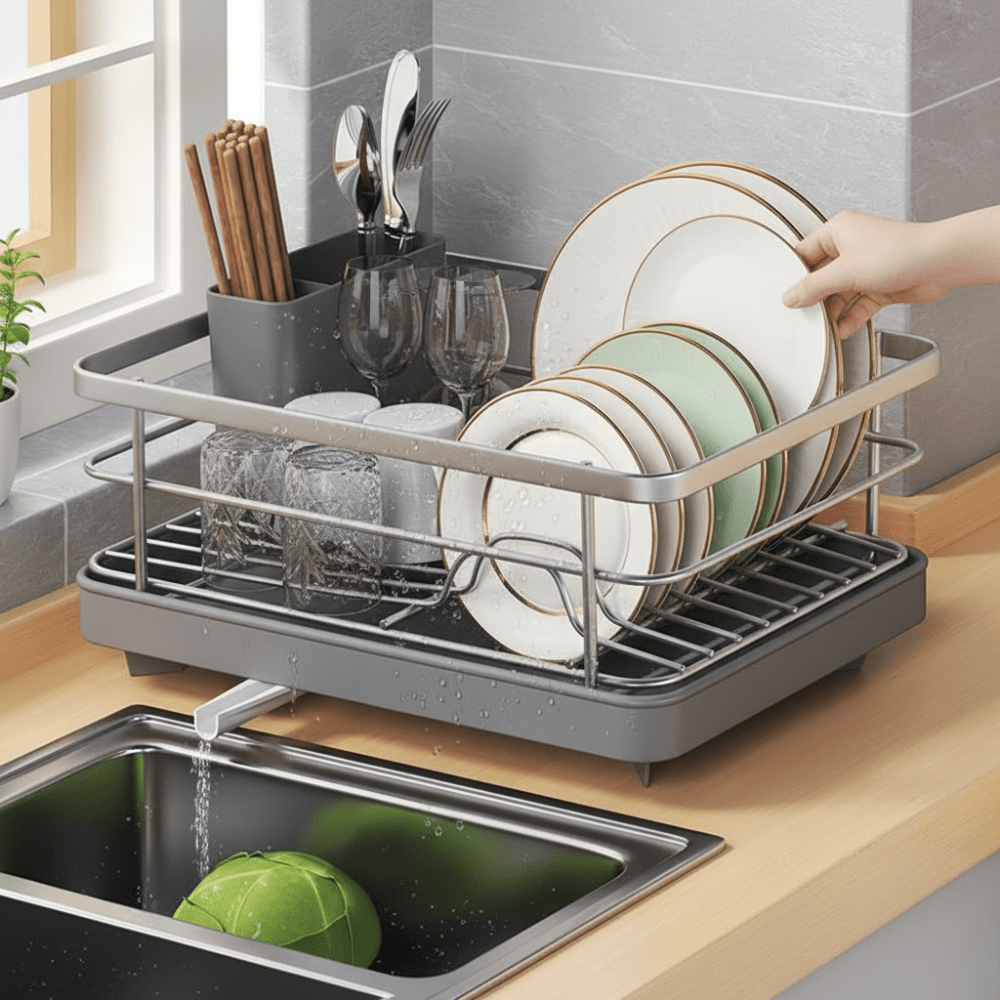 Slim Dish Rack For Small Kitchens With Drainboard And Clutterless Counters | Fioriscas