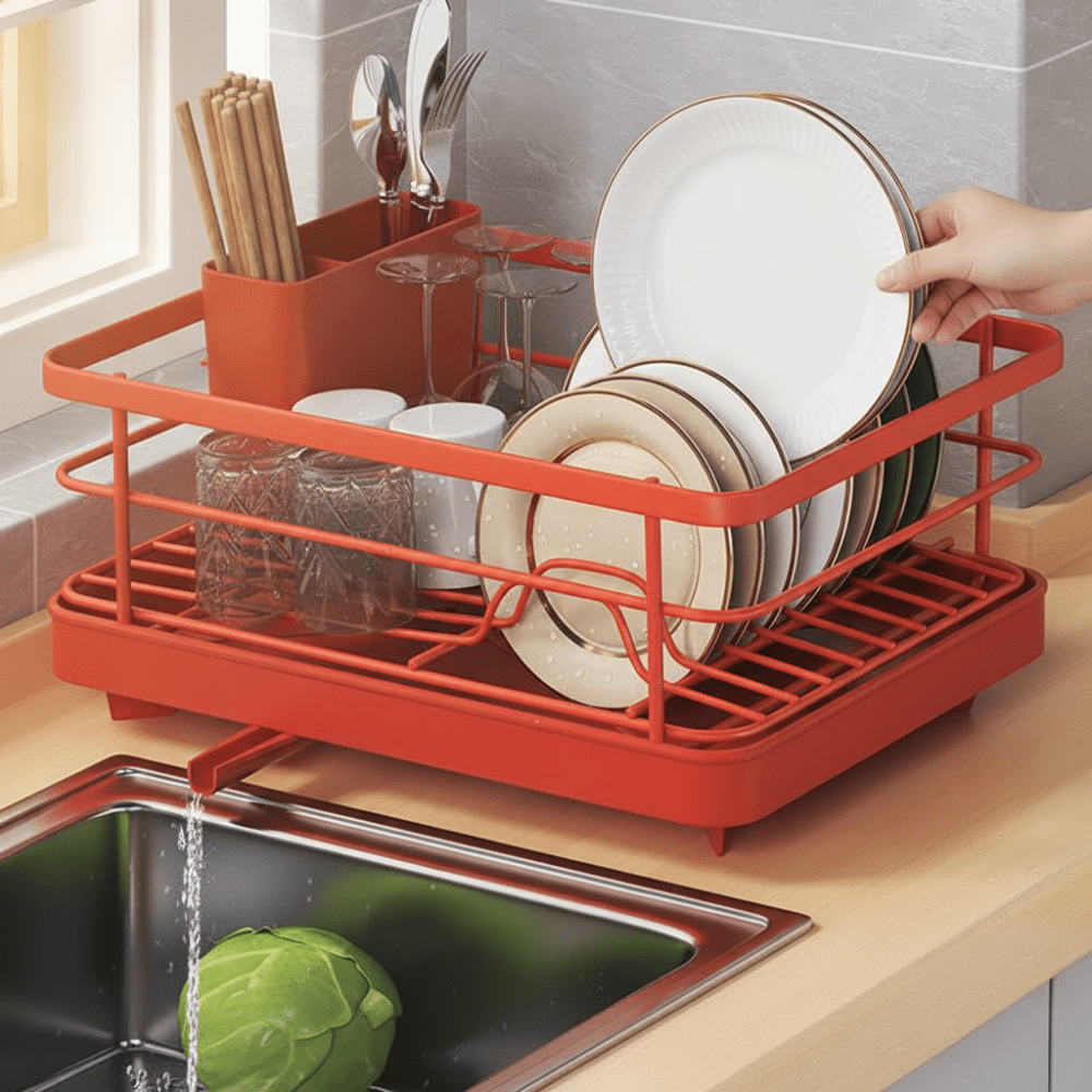 Slim Dish Rack For Small Kitchens With Drainboard And Clutterless Counters | Fioriscas