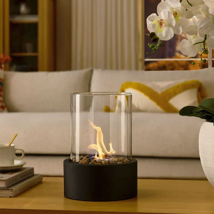 Moderner Tischkamin mit echten Flammen und rauchloser Bioethanol-Befeuerung - Fioriscas