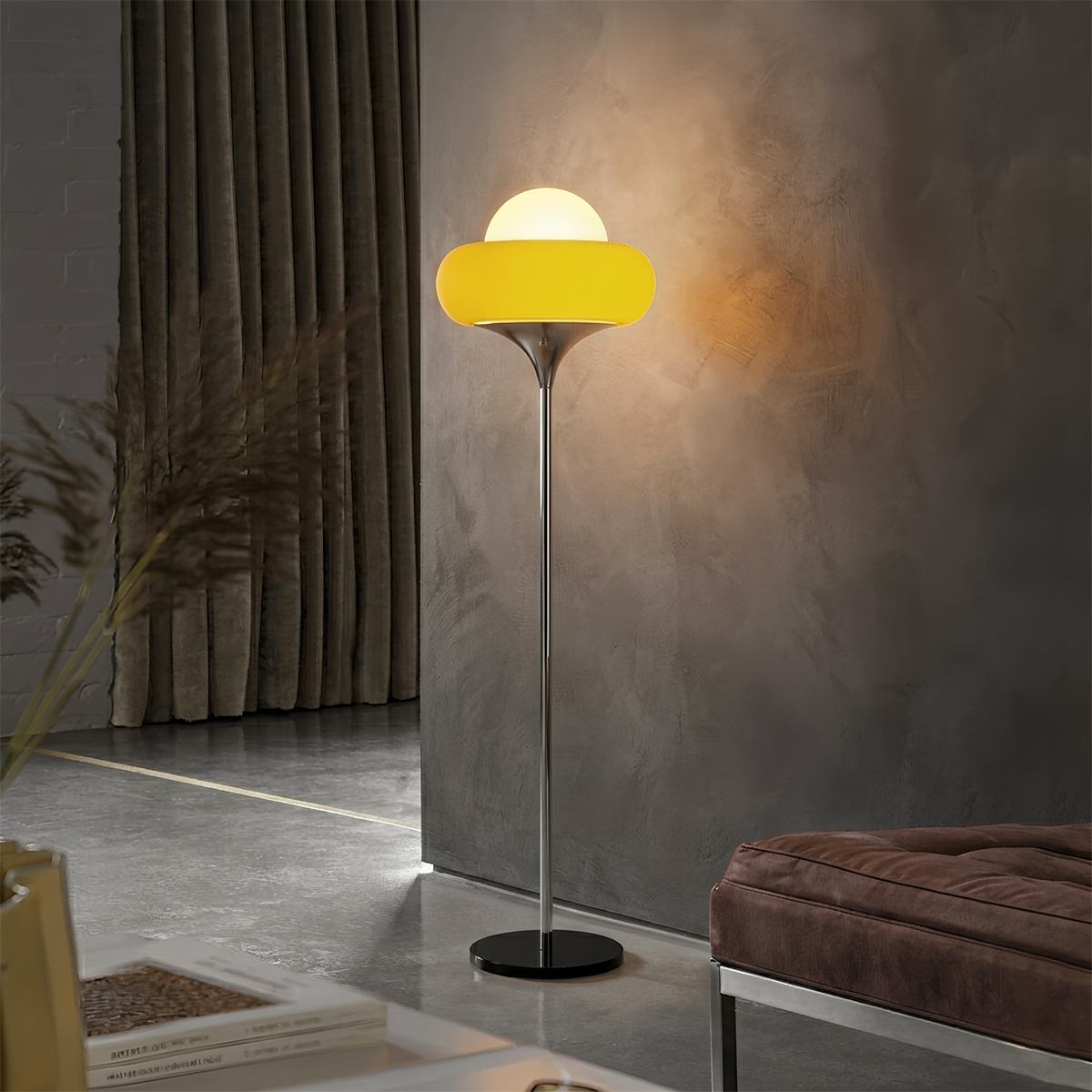 Lampa podłogowa Aurora Nova z kloszem ze szkła do wnętrz w stylu mid-century modern  