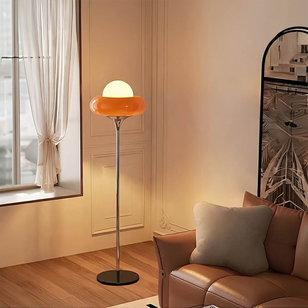 Lampa podłogowa Aurora Nova z kloszem ze szkła do wnętrz w stylu mid-century modern  