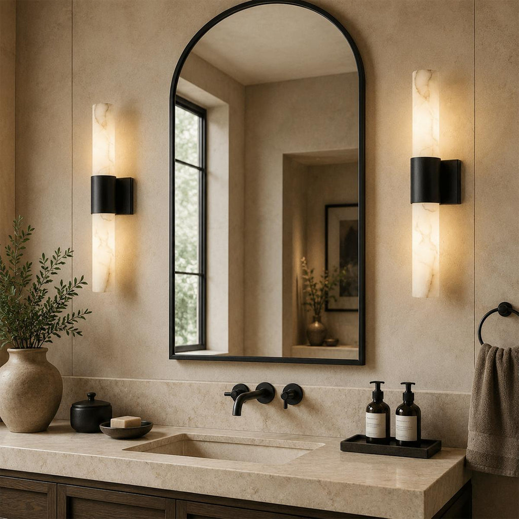 Aplique de pared Aurora de cobre y mármol para pasillos modernos