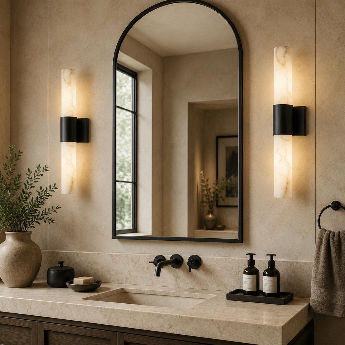 Aplique de pared Aurora de cobre y mármol para pasillos modernos