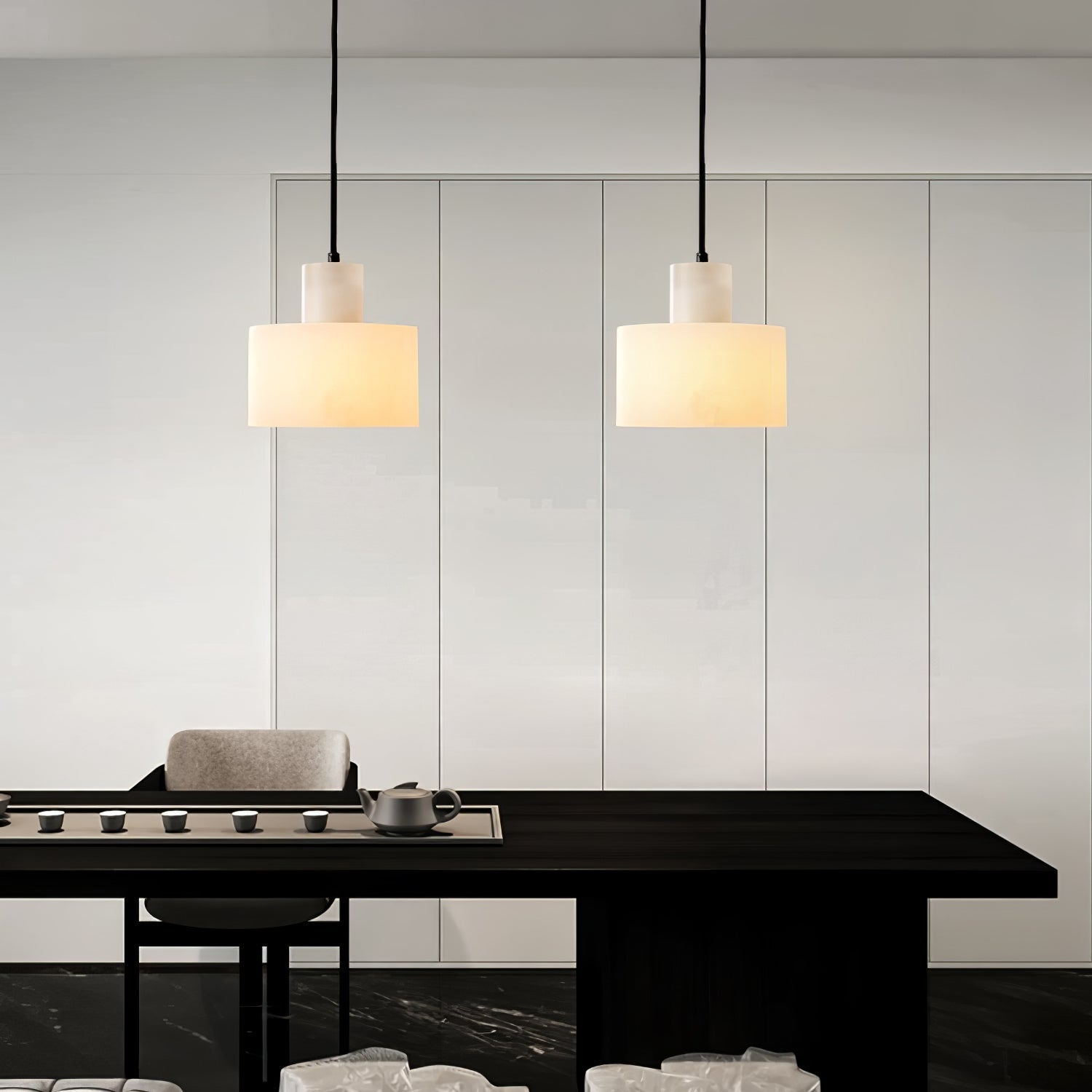 Alabaster Pendelleuchte Doppelte zylindrische Form | Fioriscas