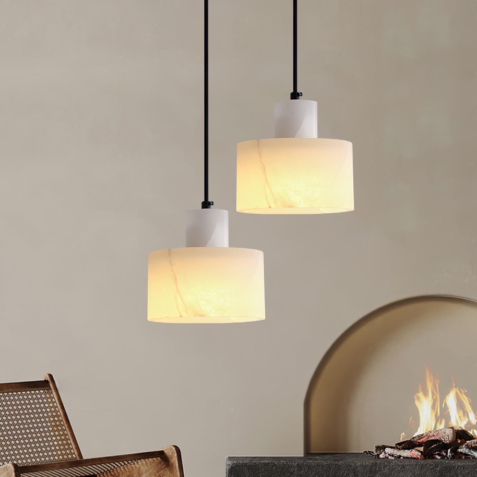 Alabaster Pendelleuchte Doppelte zylindrische Form | Fioriscas