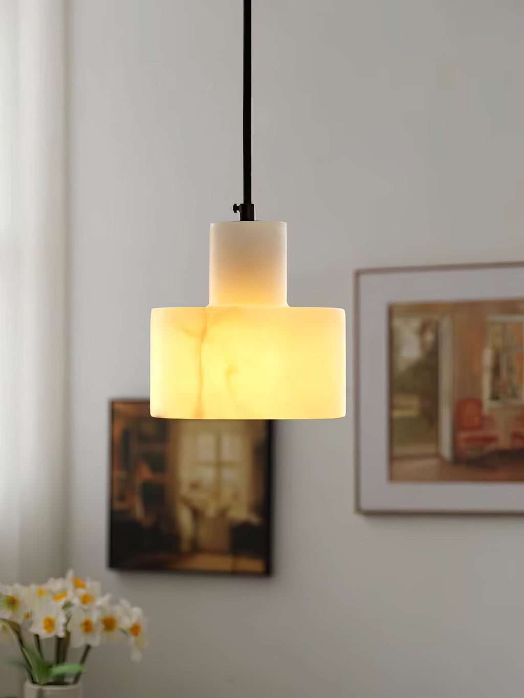 Alabaster Pendelleuchte Doppelte zylindrische Form | Fioriscas