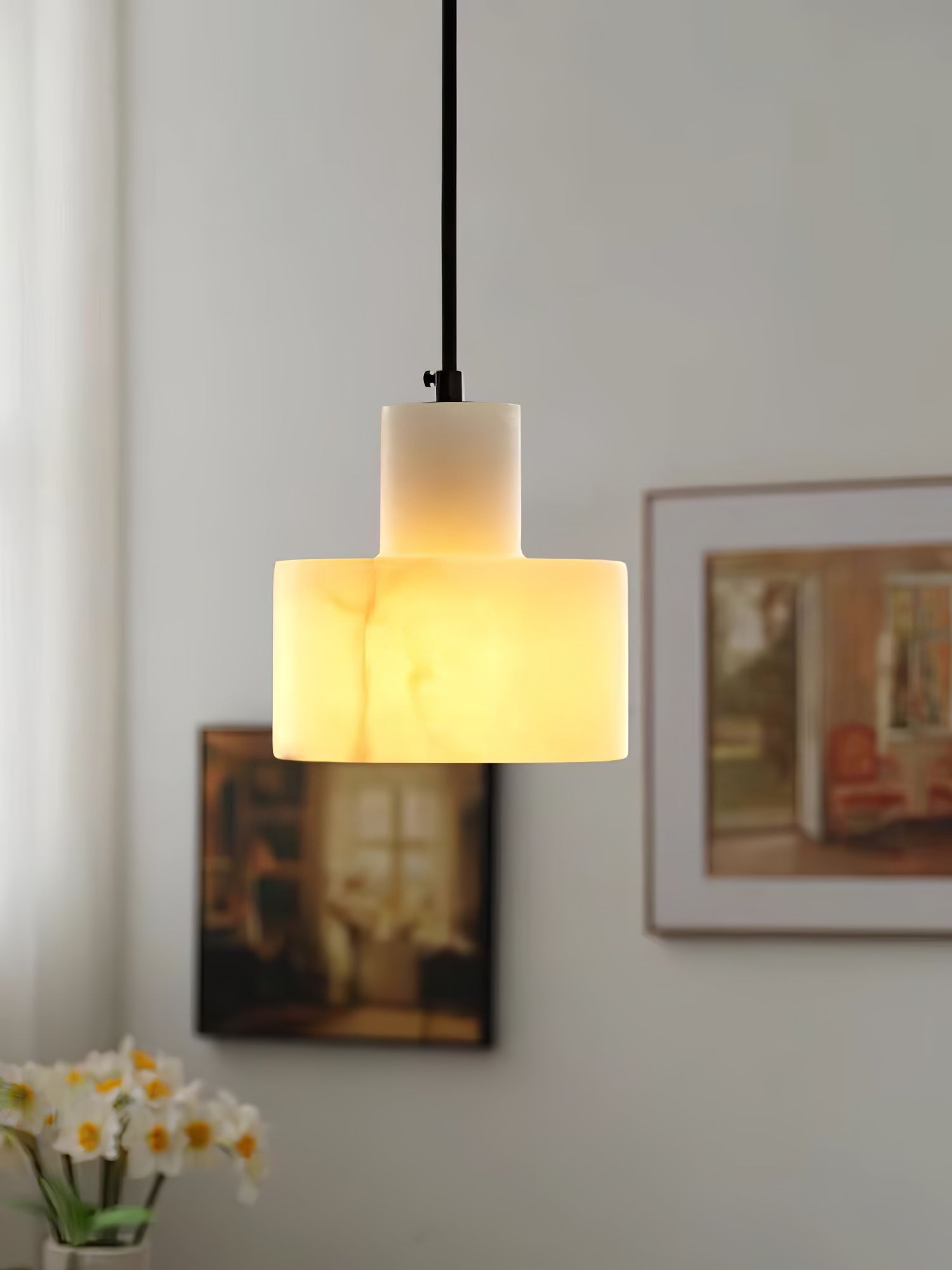 Alabaster Pendelleuchte Doppelte zylindrische Form | Fioriscas