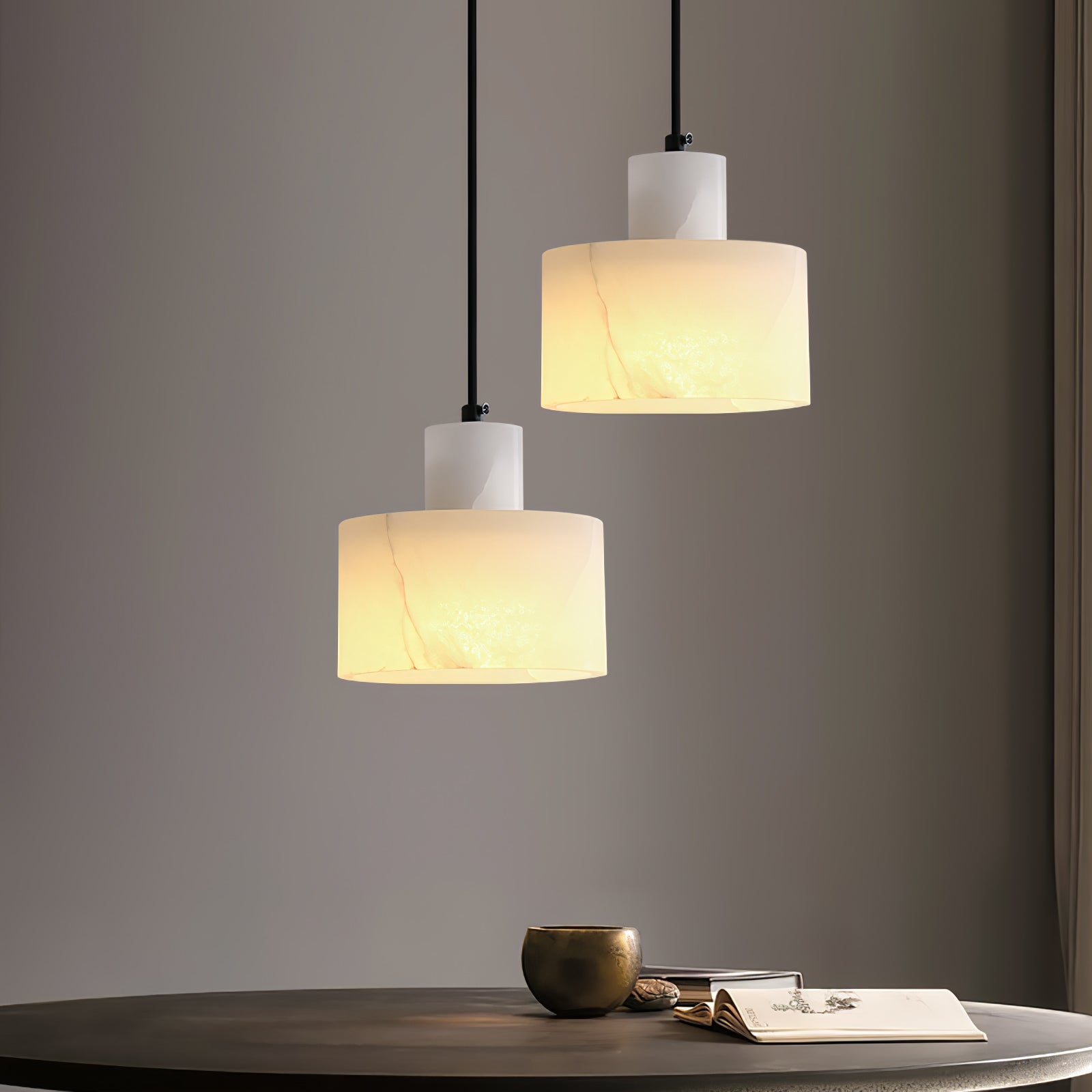 Alabaster Pendelleuchte Doppelte zylindrische Form | Fioriscas