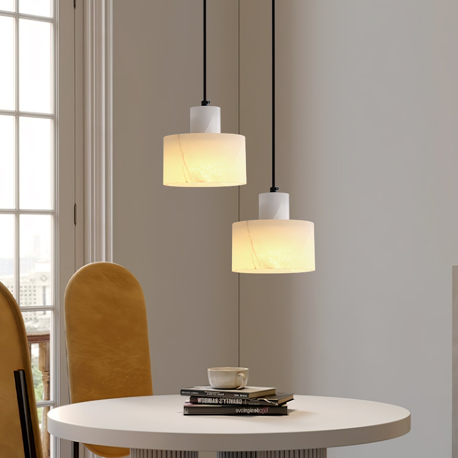 Alabaster Pendelleuchte Doppelte zylindrische Form | Fioriscas