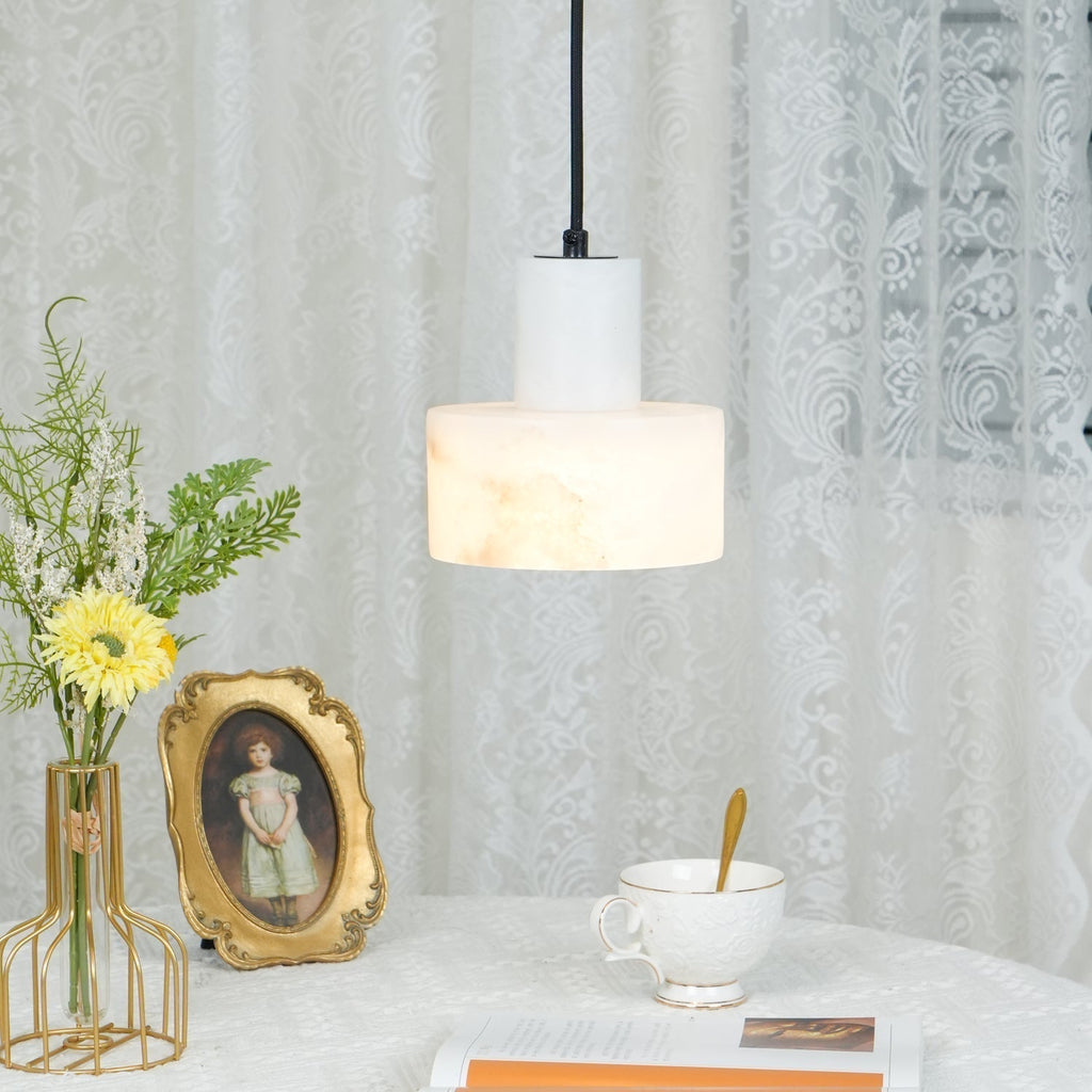 Alabaster Pendelleuchte Doppelte zylindrische Form | Fioriscas