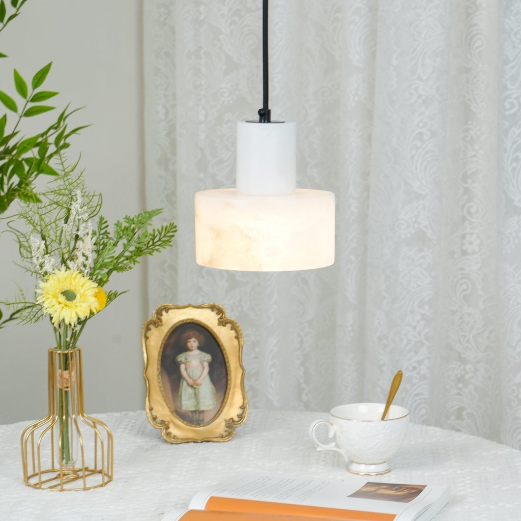 Alabaster Pendelleuchte Doppelte zylindrische Form | Fioriscas