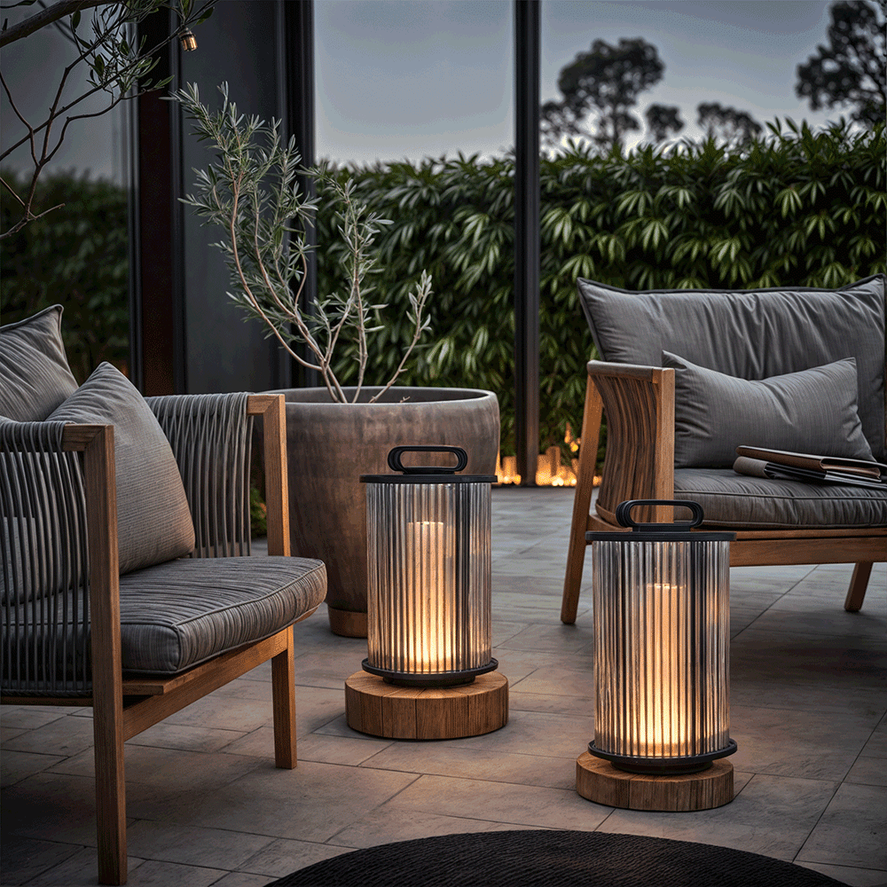 Marinell Ribbed-Glass Outdoor Lantern, Solar Or Electric, Waterproof