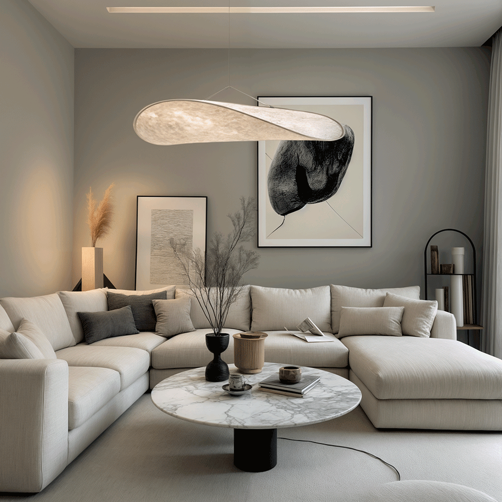 Lyra LED-lysekrone med lagdelt silke-bladskærm, nordisk design