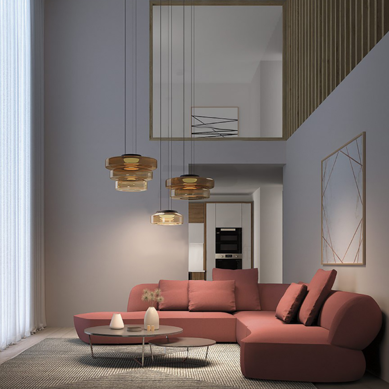 Asteron Bauhaus lasikatto-riippuvalaisin, 3 lasisävyä