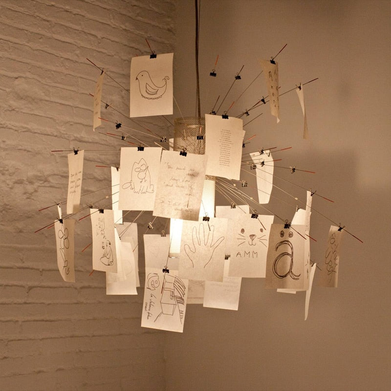 Ingo Maurer Zettel'z 6 Pendant | Personalizable Paper Chandelier, DIY Hanging Note Fixture