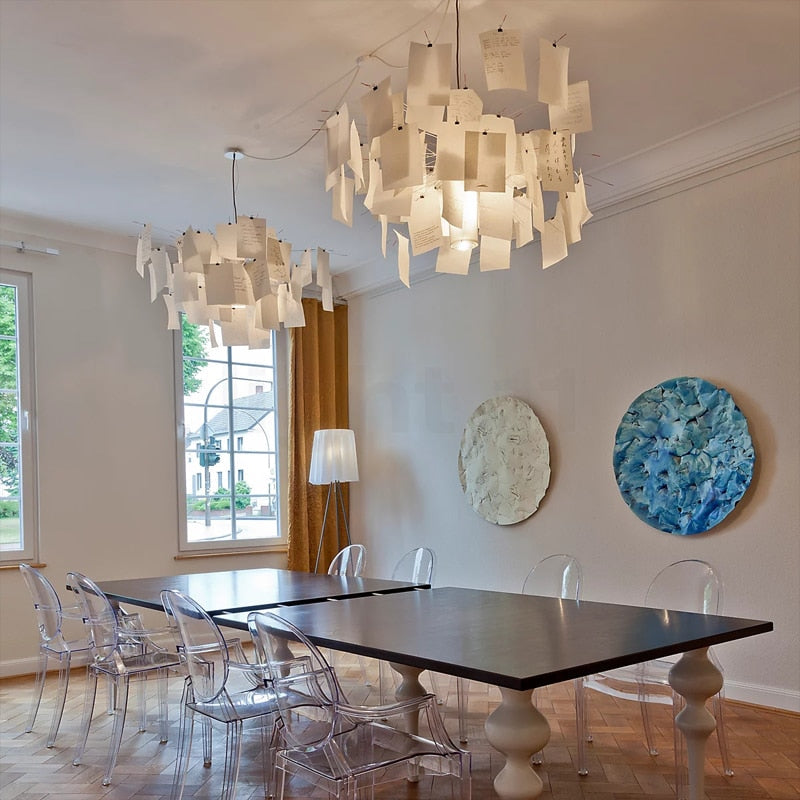 Ingo Maurer Zettel'z 6 Pendant | Personalizable Paper Chandelier, DIY Hanging Note Fixture