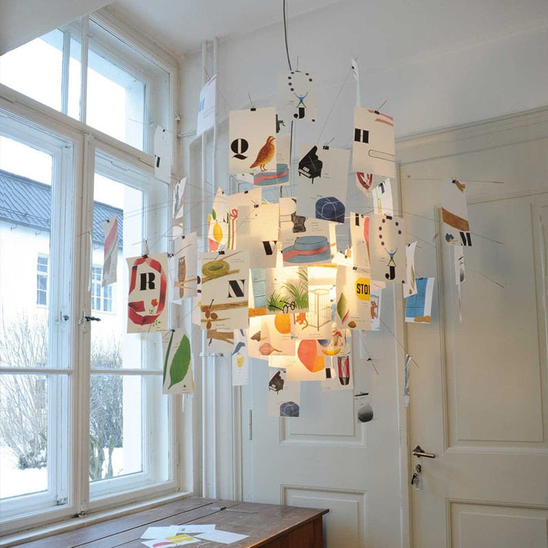 Ingo Maurer Zettel'z 6 Pendant | Personalizable Paper Chandelier, DIY Hanging Note Fixture