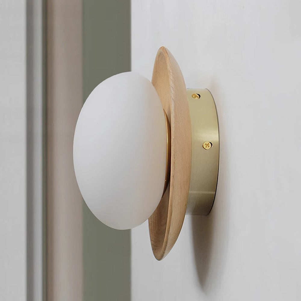 Aurelo Wood & Glass Wall Sconce, Crisp White Modern Accent