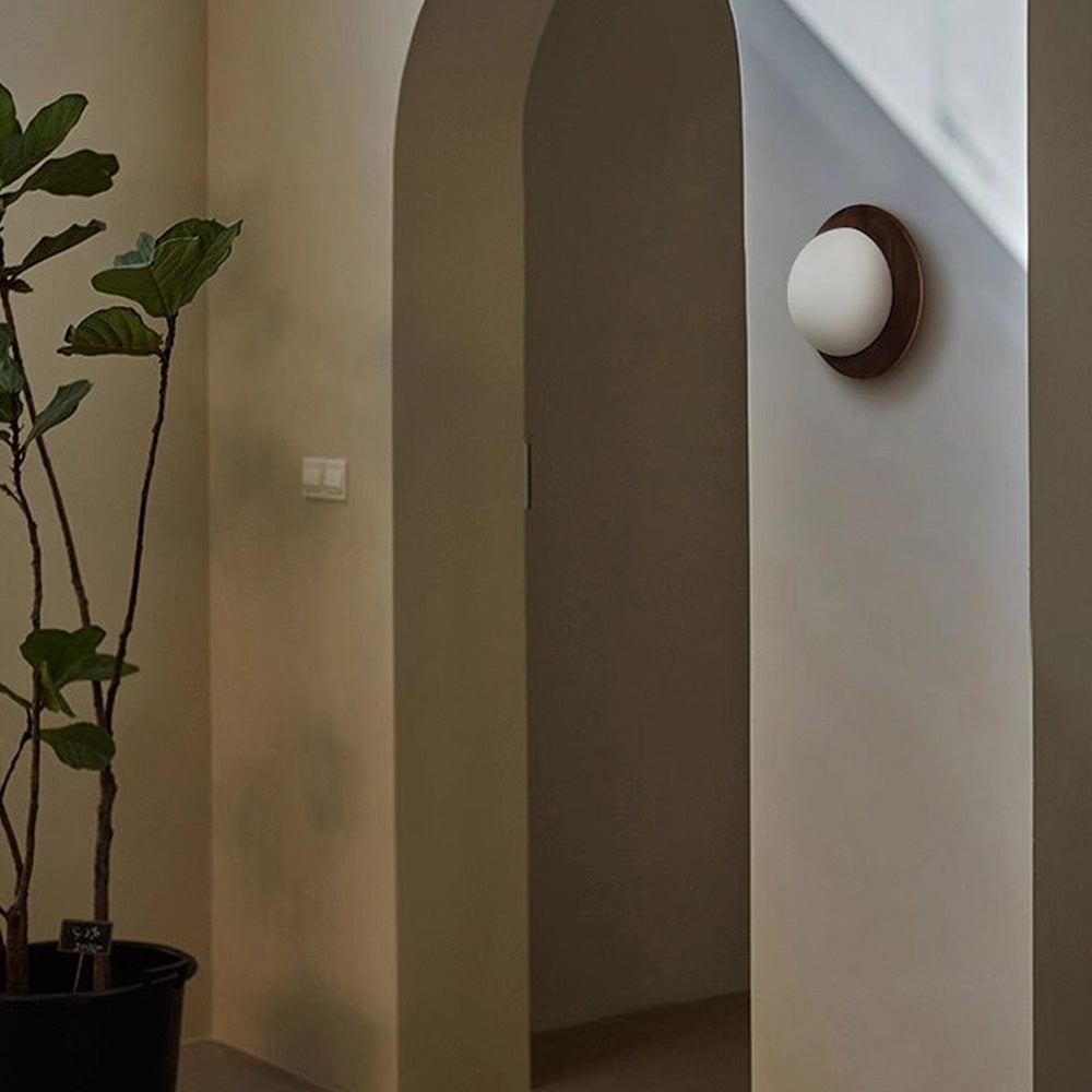 Aurelo Wood & Glass Wall Sconce, Crisp White Modern Accent