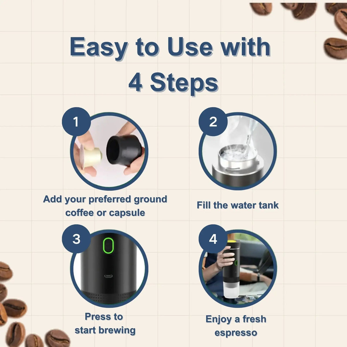 Dispositivo compacto para espresso com pressão de 20 bar e bateria de 7500mAh, para viagens | Fioriscas