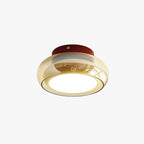 Plafonnier rétro, verre couleur cognac LumaNova avec bande décorative rouge