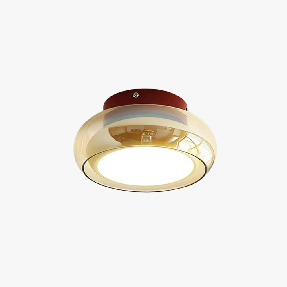 Plafonnier rétro, verre couleur cognac LumaNova avec bande décorative rouge