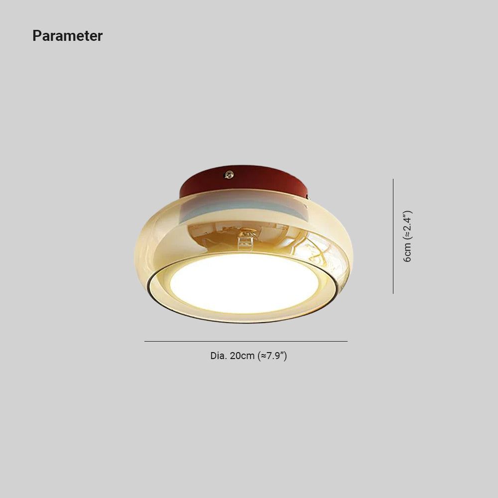 Plafonnier rétro, verre couleur cognac LumaNova avec bande décorative rouge