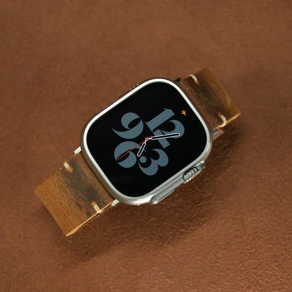 Marlo täysjyvänahkainen Apple Watch -ranneke ruostumattomasta teräksestä valmistetulla soljella