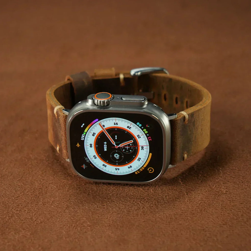 Marlo täysjyvänahkainen Apple Watch -ranneke ruostumattomasta teräksestä valmistetulla soljella