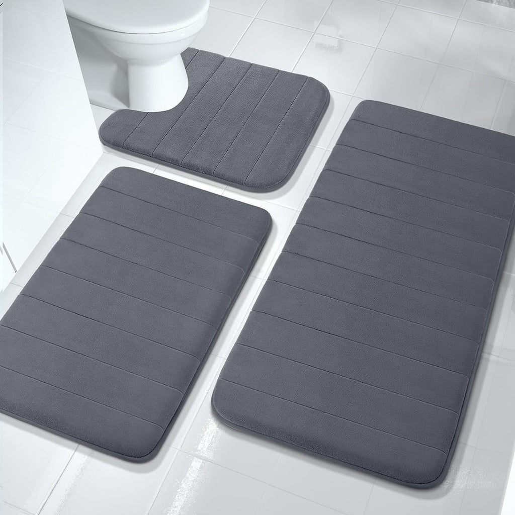 3-Piece Non-Slip Bath Set, Memory Foam Mats with Grip Backing