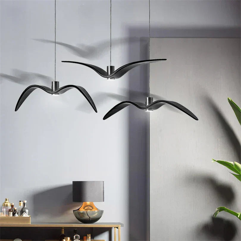 Hanglamp van hars met vogelsilhouet en warm of wit licht