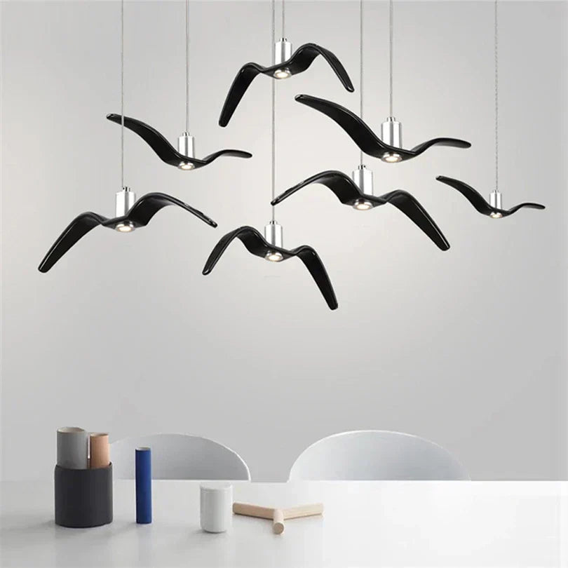 Hanglamp van hars met vogelsilhouet en warm of wit licht