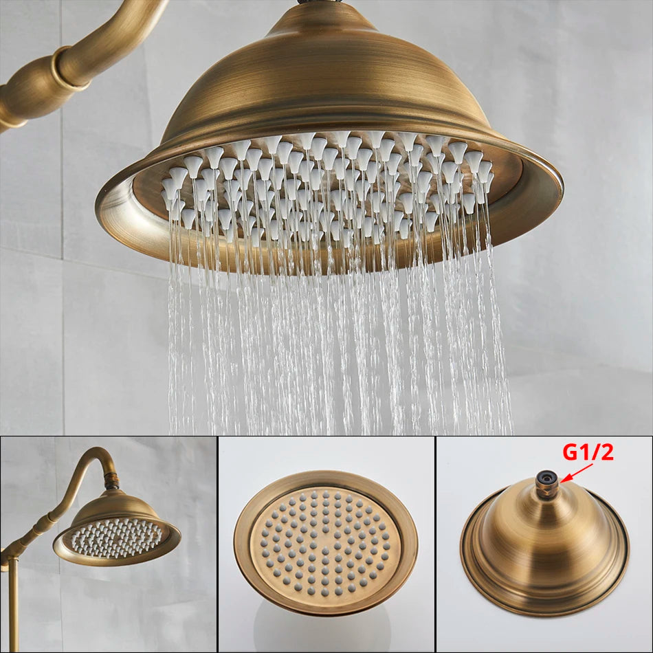 Marlen In-Wall Shower System, Antique Brass Finish, Thermostatic Valve