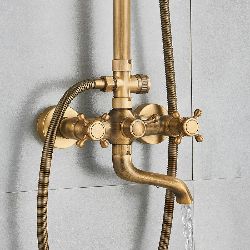 Marlen In-Wall Shower System, Antique Brass Finish, Thermostatic Valve