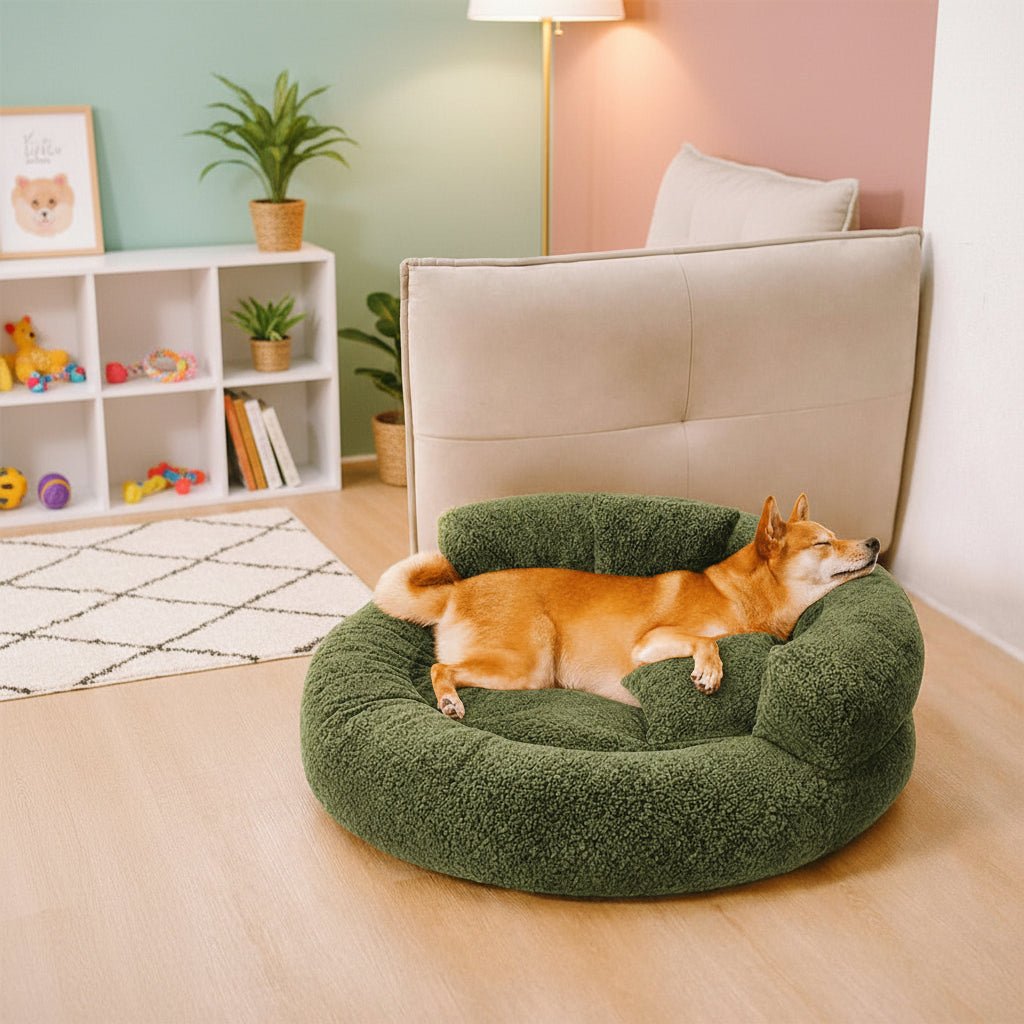 Orthopedic Diamond Velvet Donut Bed for Dogs, Non-Slip Base