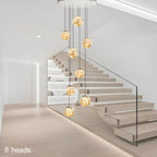 LuminaOrb Staircase Chandelier With Glass Orb Cluster, Warm LED Glow