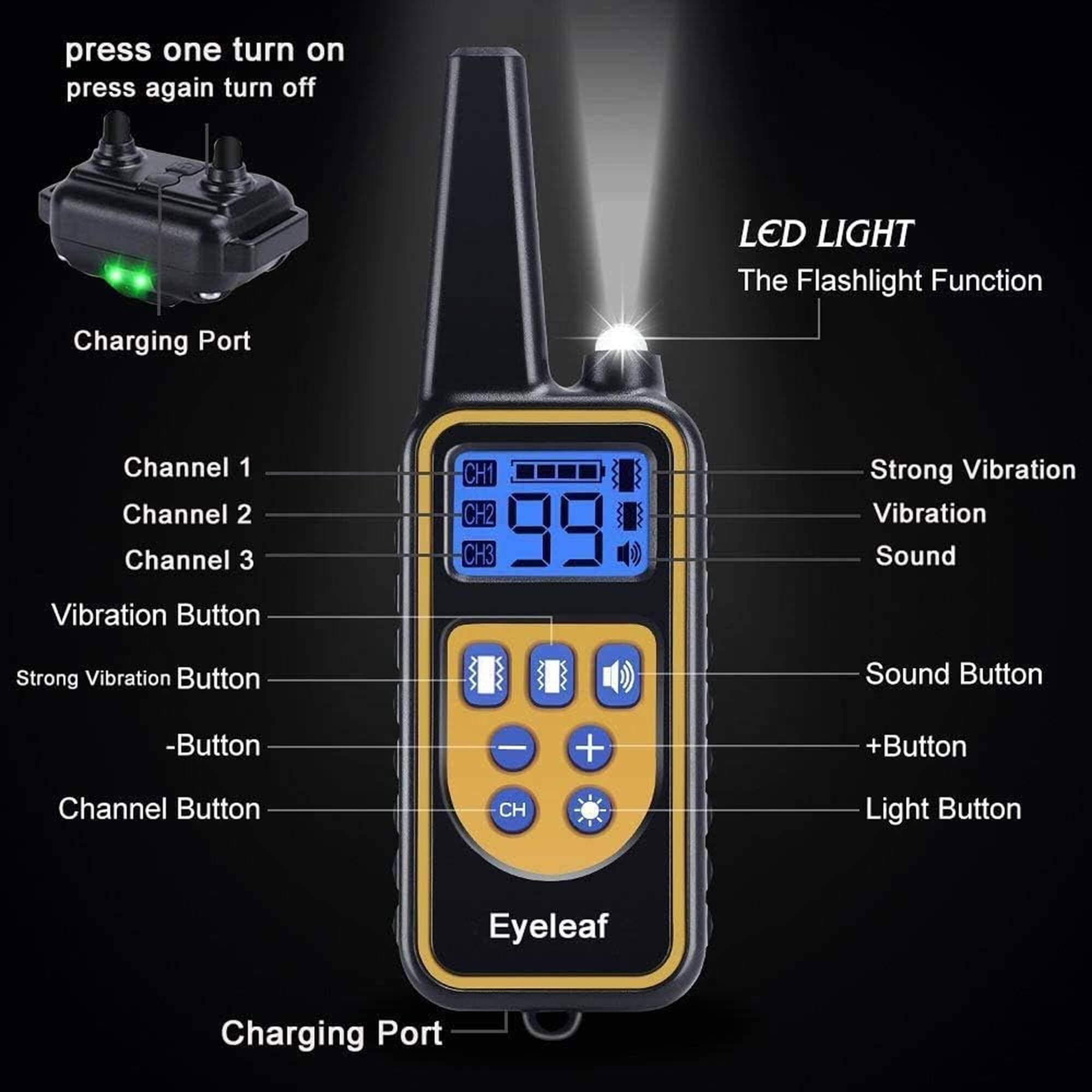 Collier de dressage rechargeable pour chiens, portée de la télécommande de 800 m et conception étanche