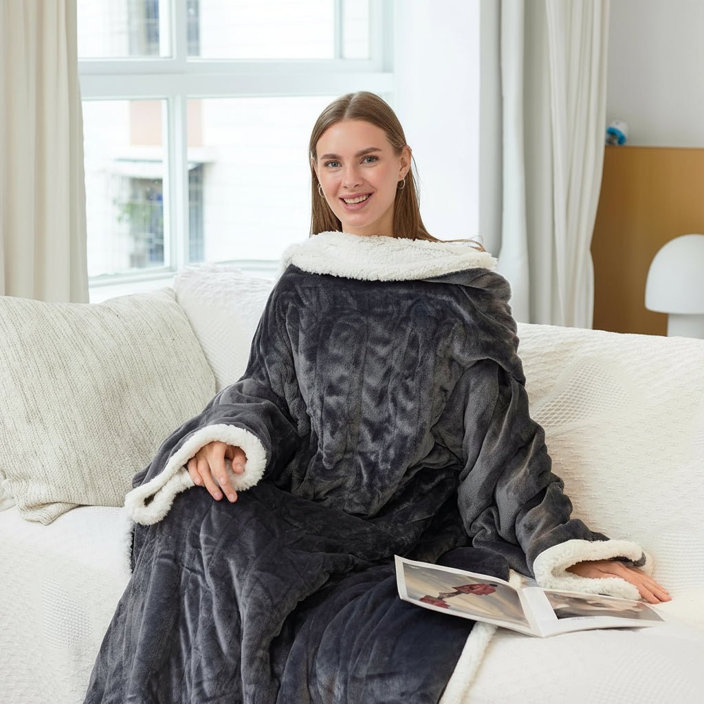 Wearable Heated Sherpa Fleece Blanket With Sleeves For Seniors