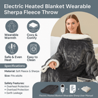 Wearable Heated Sherpa Fleece Blanket With Sleeves For Seniors