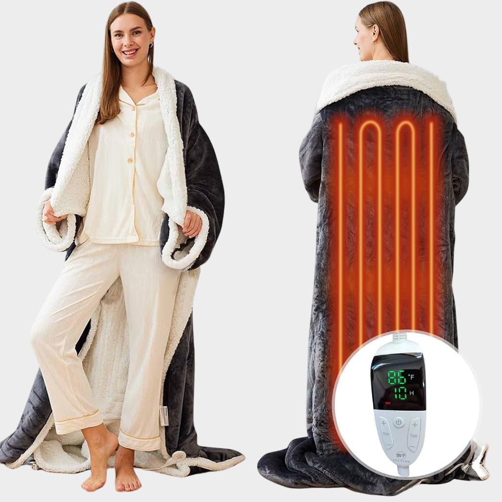 Wearable Heated Sherpa Fleece Blanket With Sleeves For Seniors