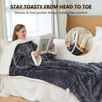 Wearable Heated Sherpa Fleece Blanket With Sleeves For Seniors